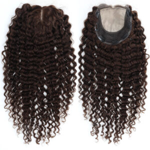 Curly brown hair extensions with lace closure for styling